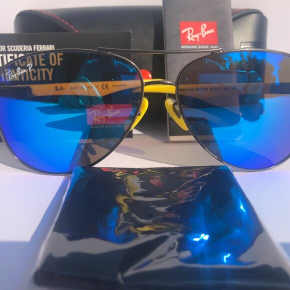 NEW RAY BAN RB8313M/003-HO Ferrari Gunmetal Yellow Mirror Polarized Italy Made - Picture 6 of 8
